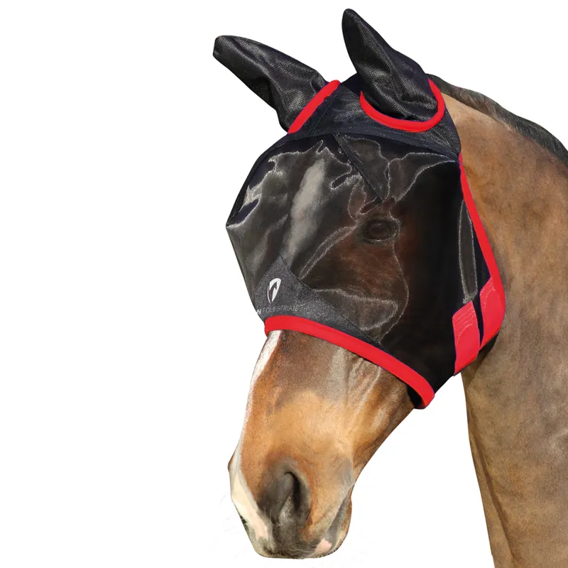 Hy Equestrian Mesh Half Mask with Ears - Black/Red